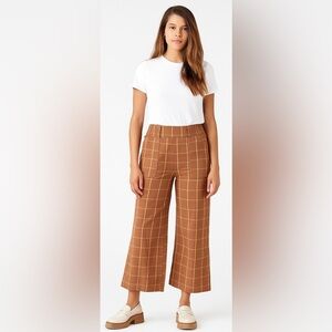 Known Supply Anthropologie 100% organic cotton plaid cropped pants brown tan M